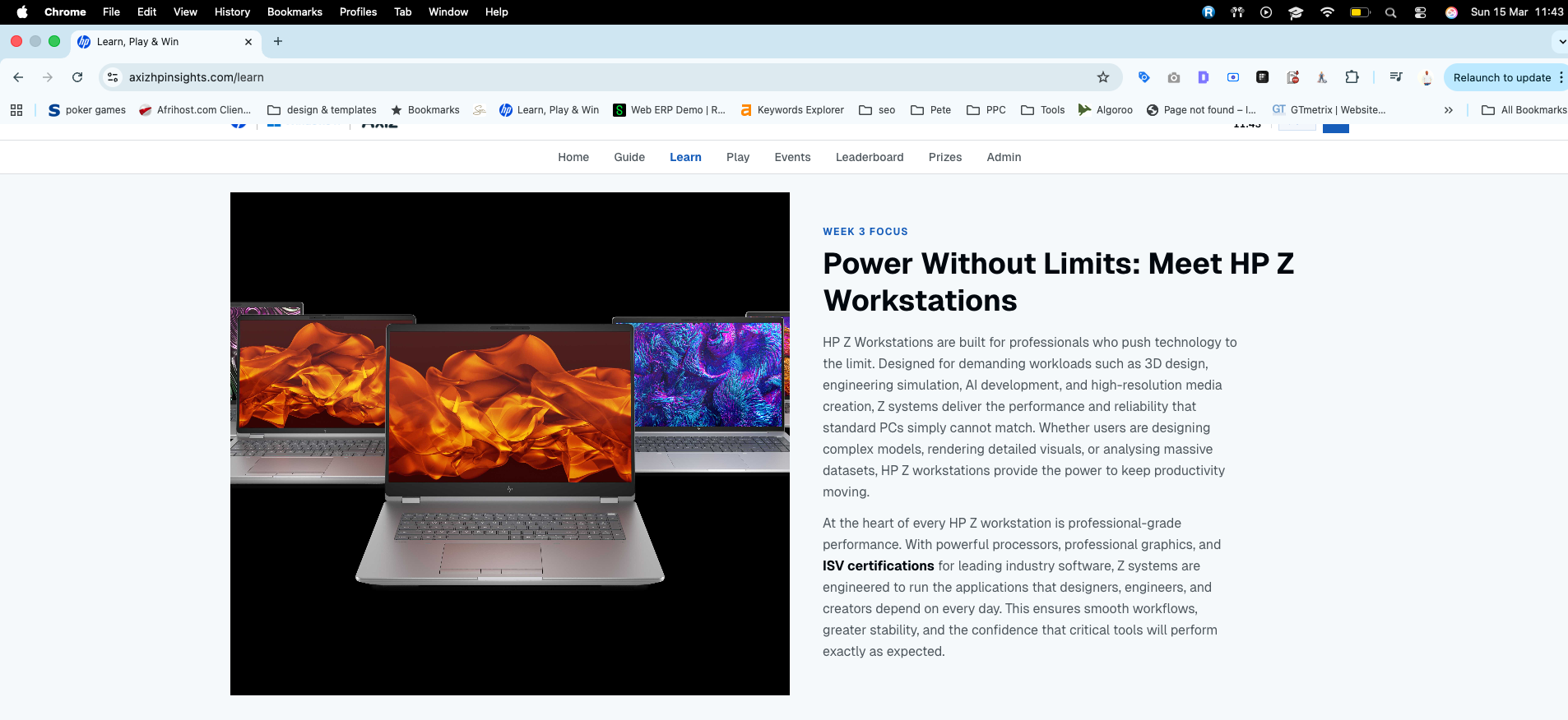 Intel Ignite learning interface showing product-focused content
